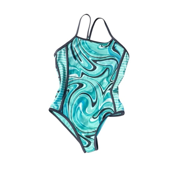 New Wonder Nation Girl's 1 Piece Swimsuit Swirl Green Size L 10-12 Summer NWT - Picture 6 of 9